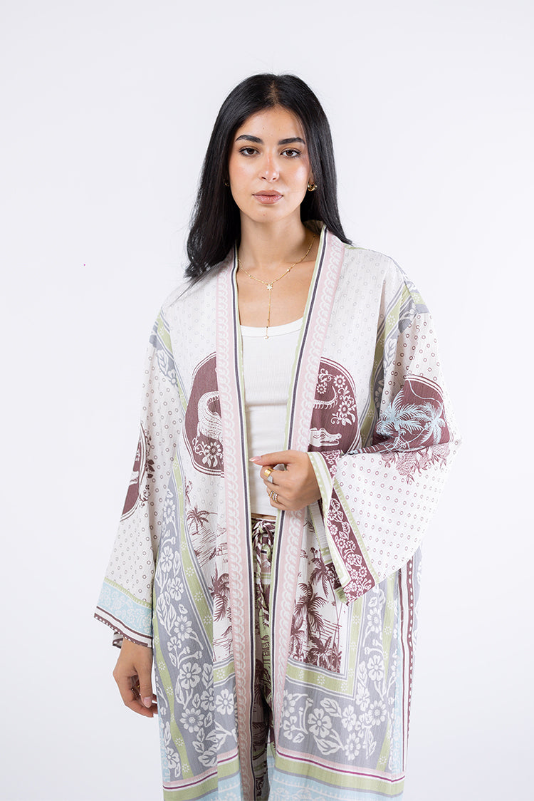Tropical Print Long Kimono