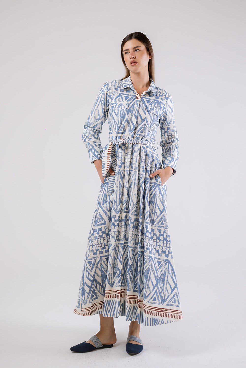 Geometric Print Shirt Maxi Dress