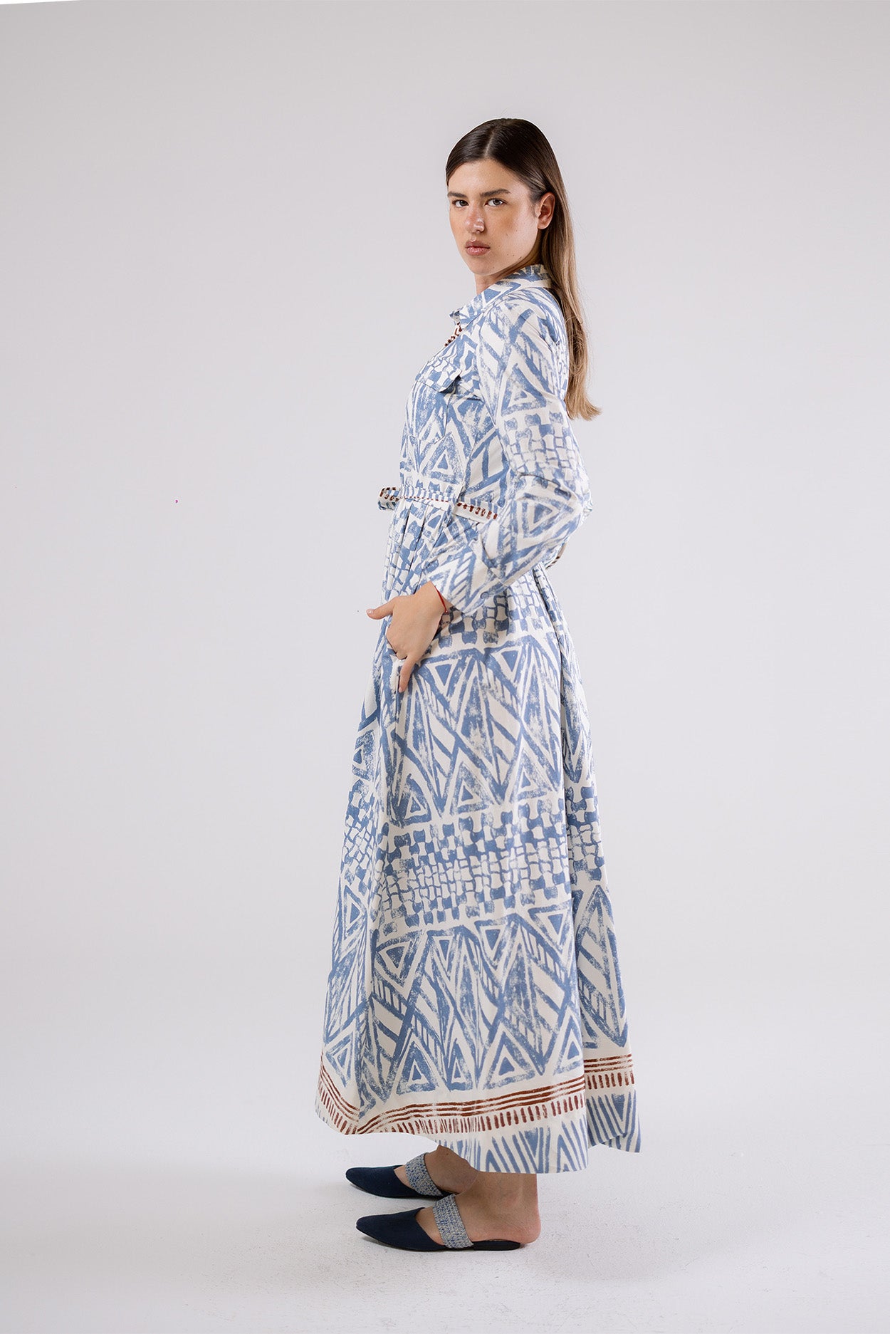 Geometric Print Shirt Maxi Dress