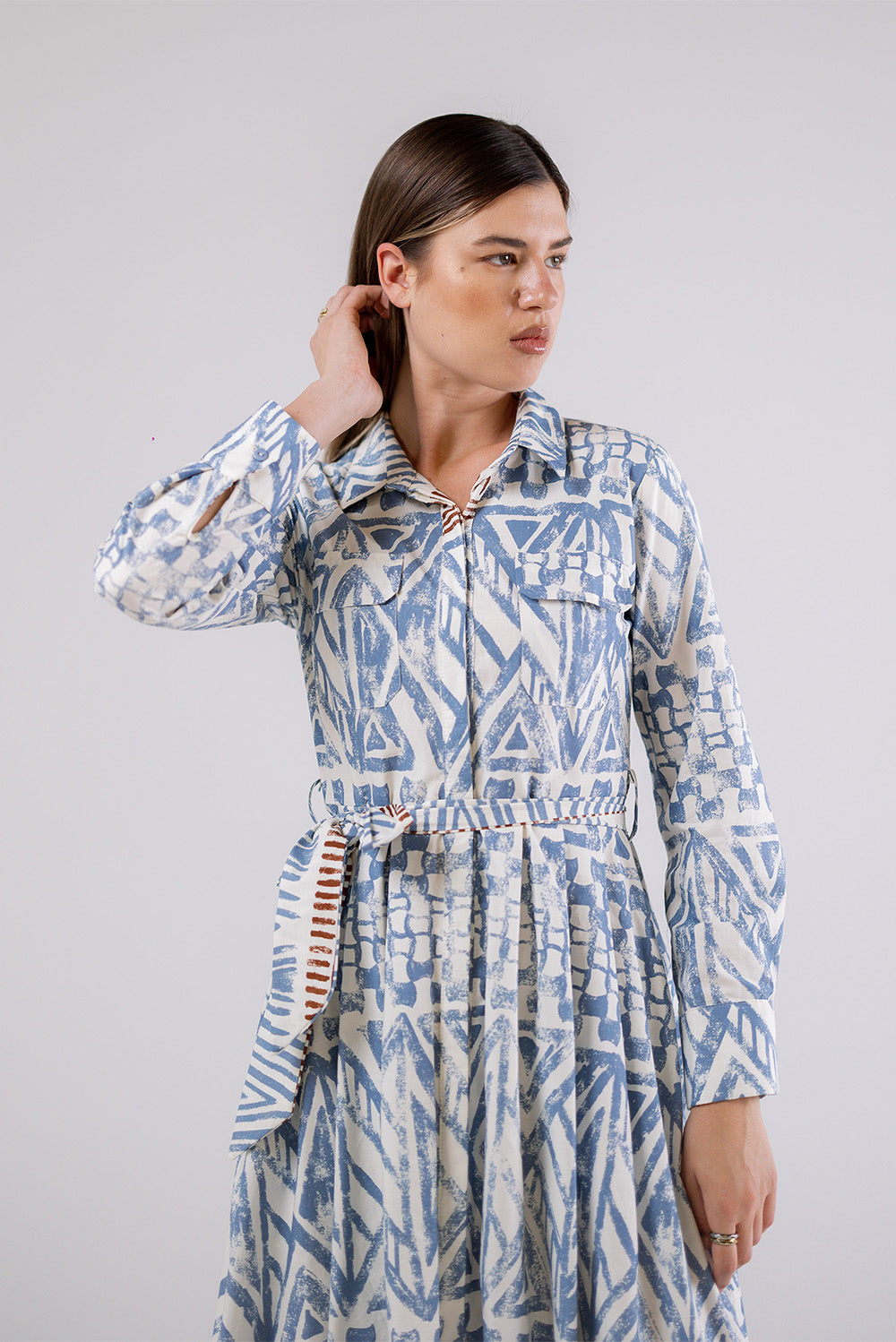 Geometric Print Shirt Maxi Dress