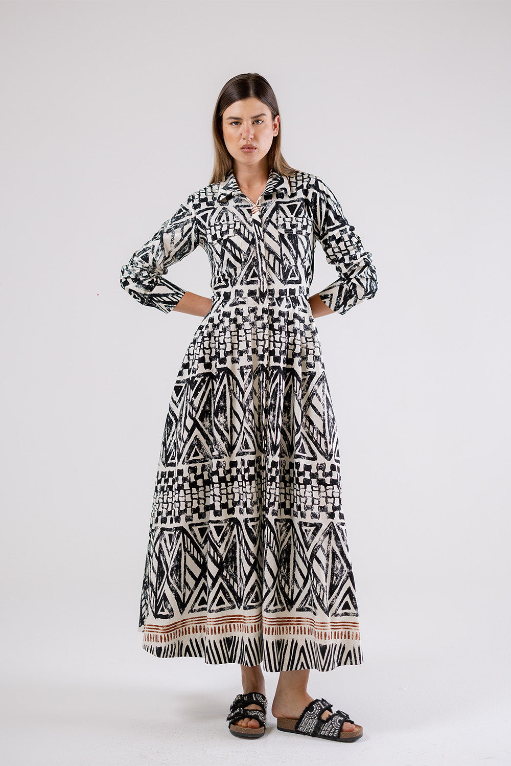 Geometric Print Shirt Maxi Dress