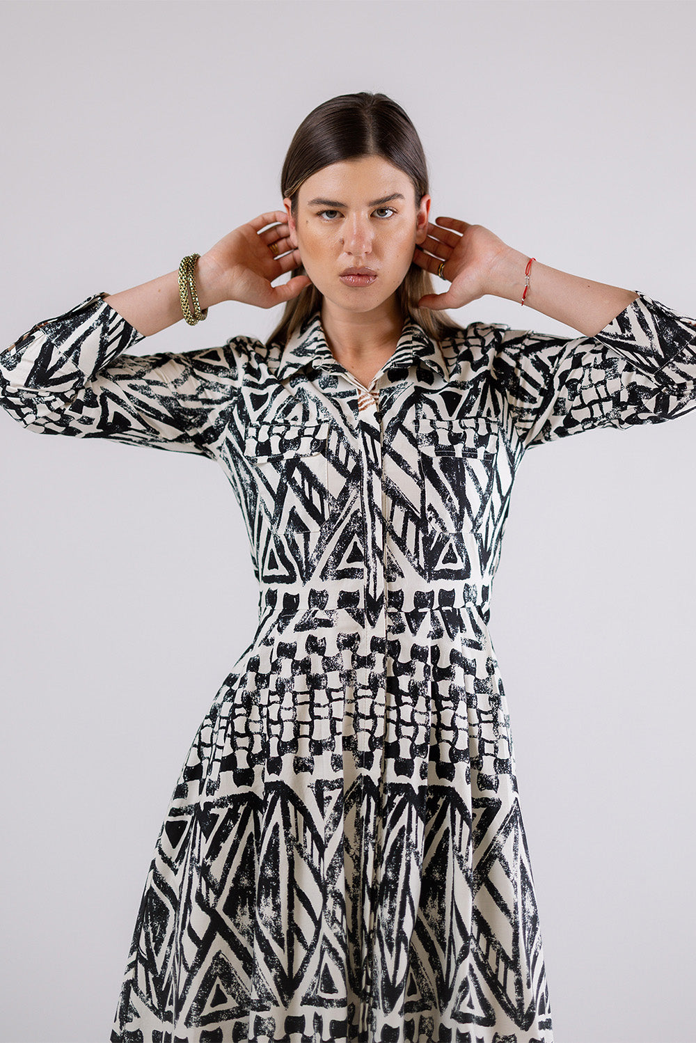 Geometric Print Shirt Maxi Dress