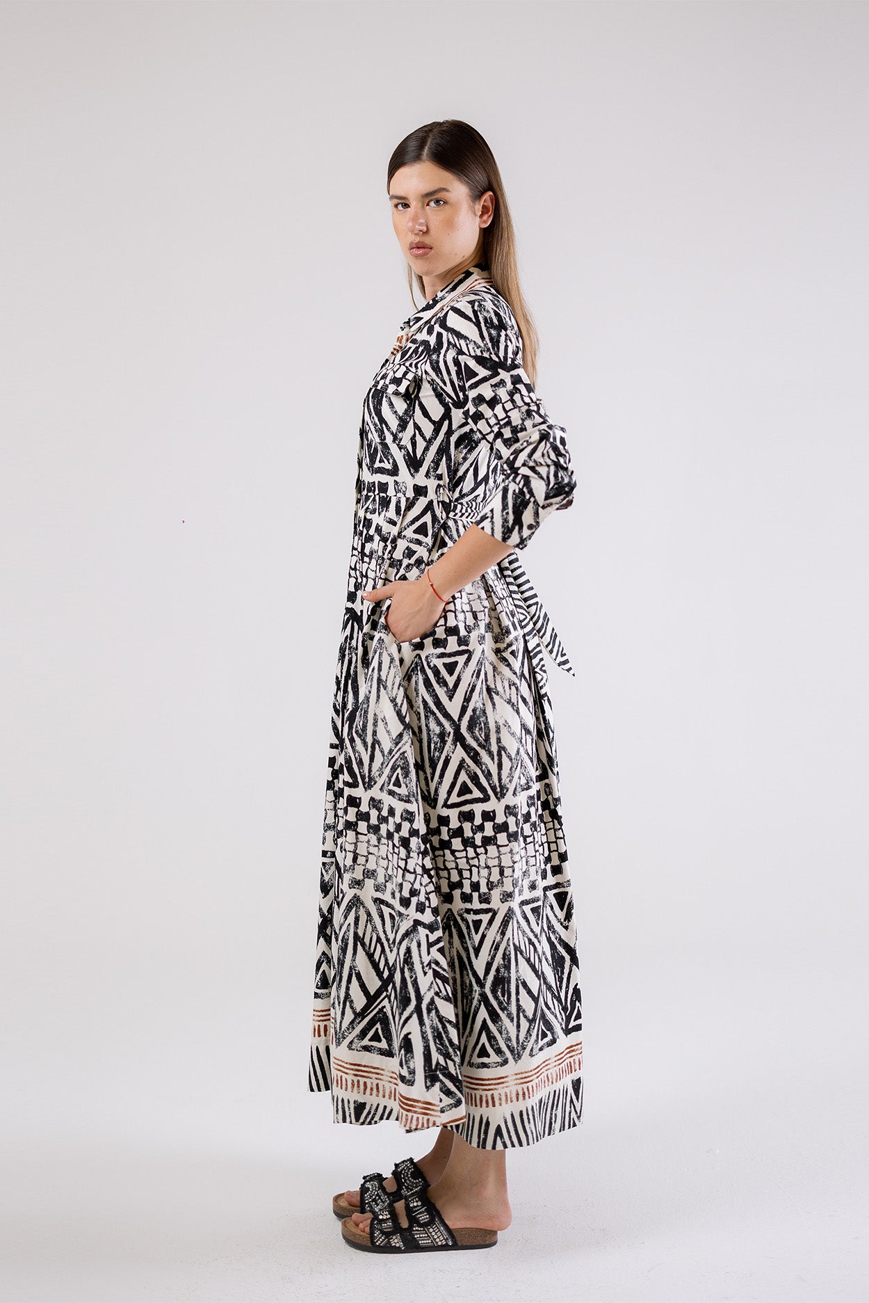 Geometric Print Shirt Maxi Dress