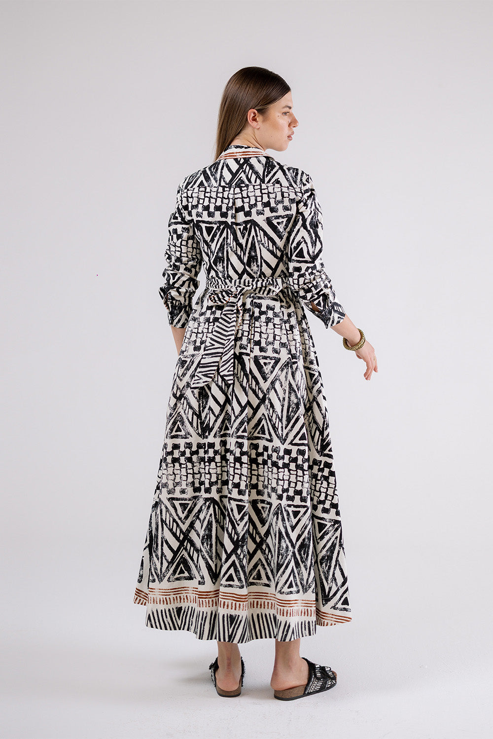Geometric Print Shirt Maxi Dress