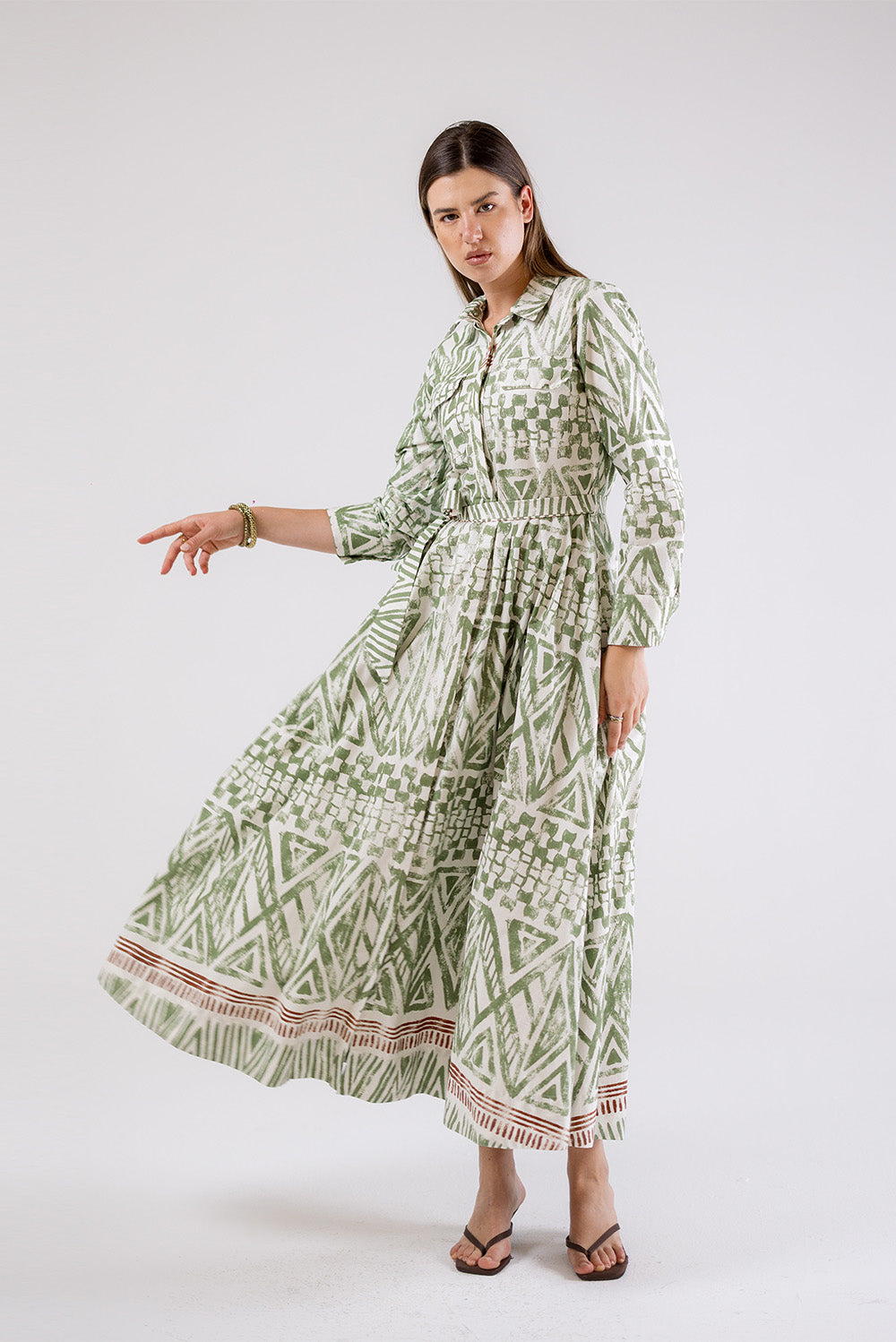 Geometric Print Shirt Maxi Dress