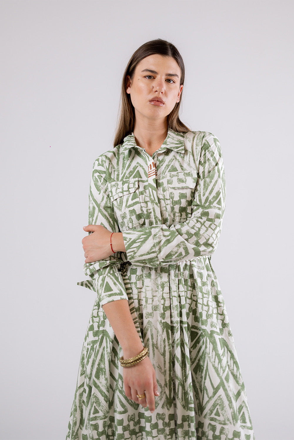 Geometric Print Shirt Maxi Dress