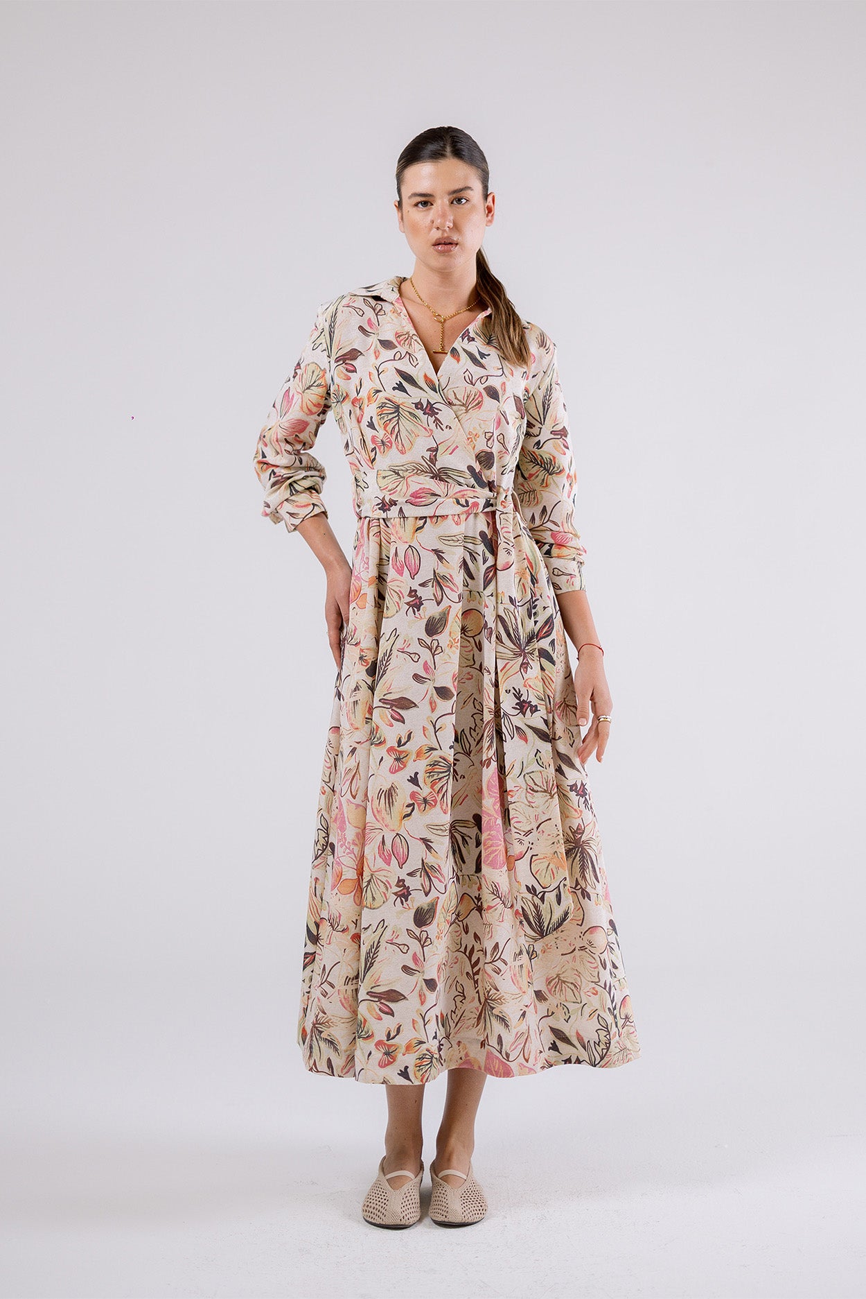 Floral Wrap Midi Dress