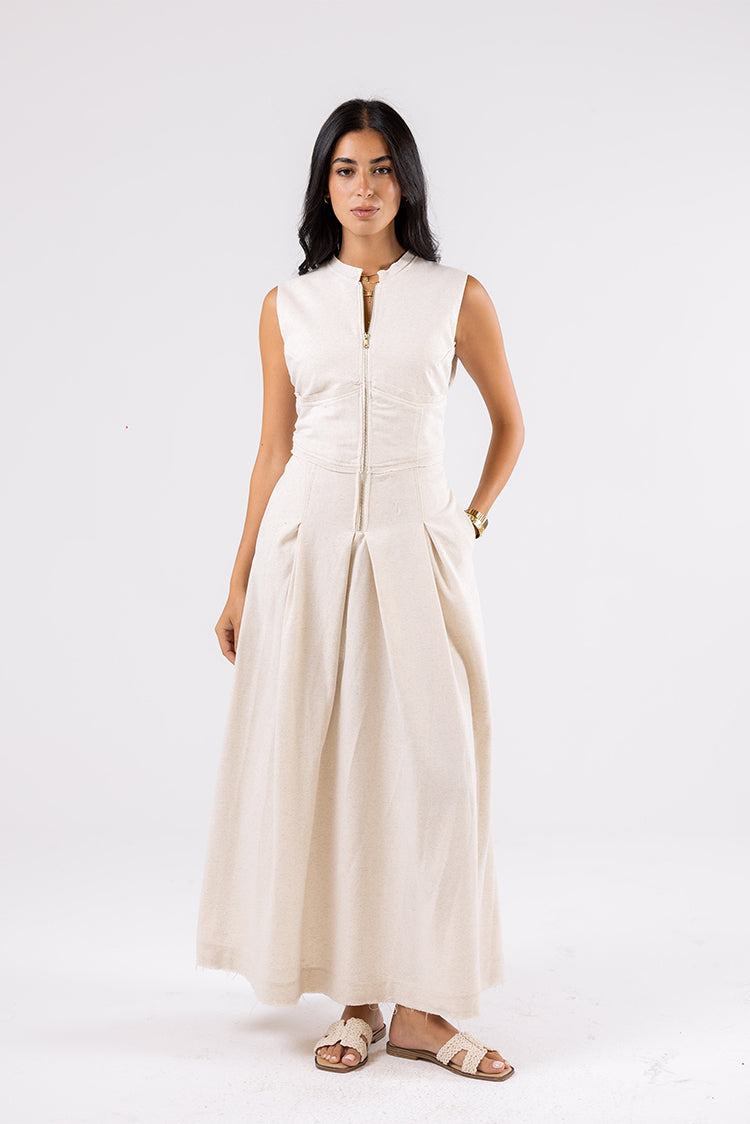 Sleeveless Zip-Front Maxi Dress