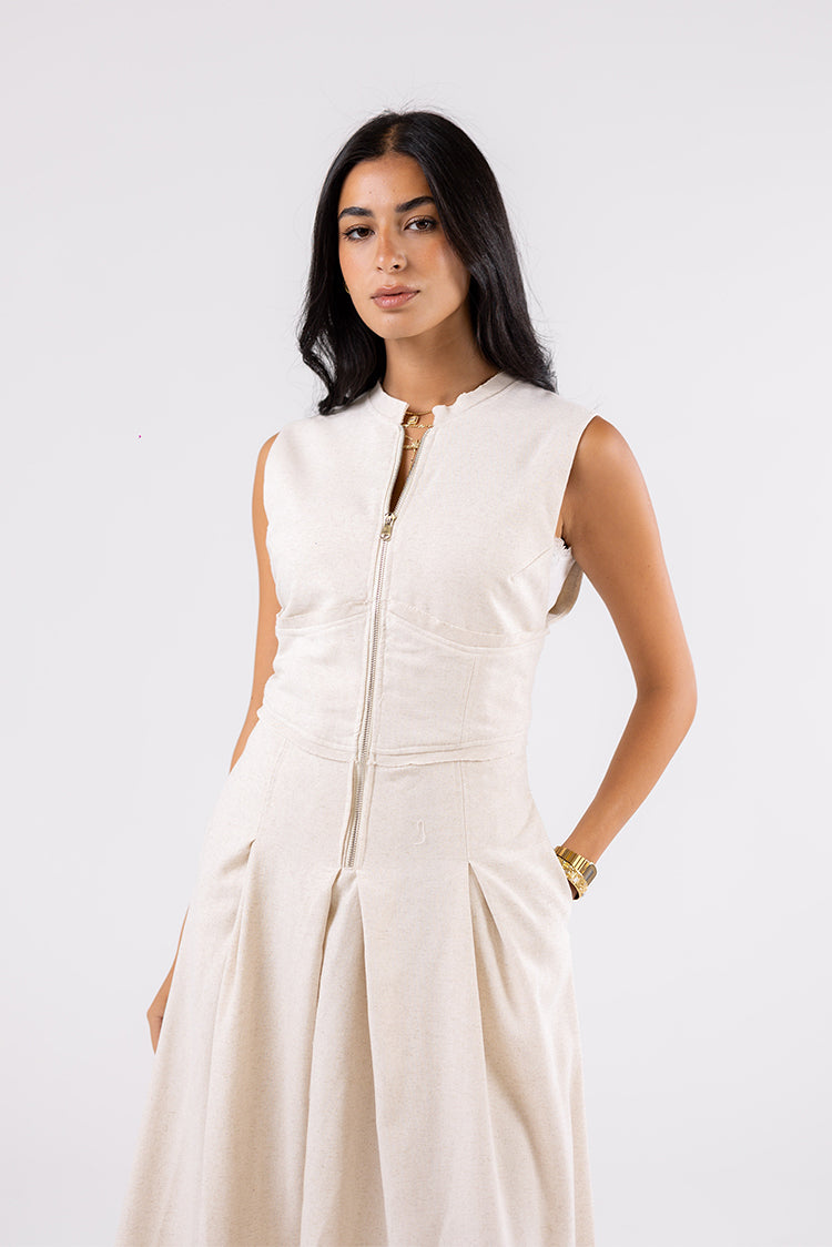 Sleeveless Zip-Front Maxi Dress