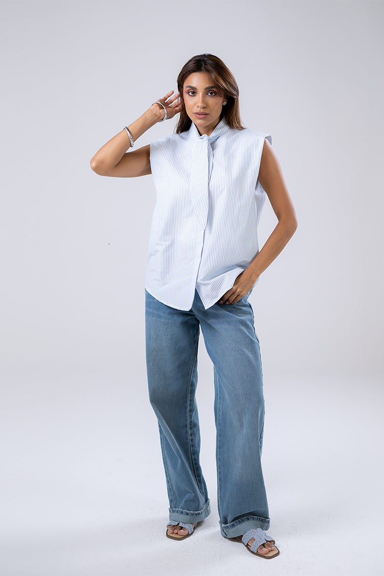 Striped Tie-Neck Blouse