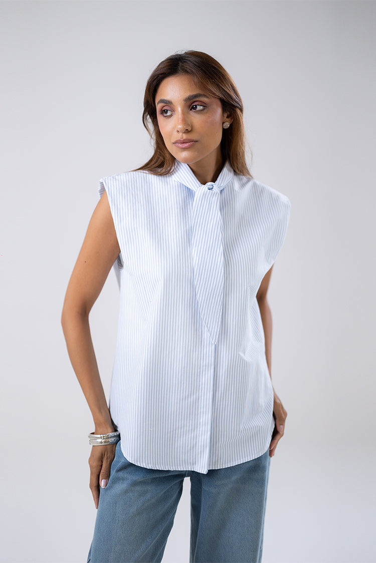 Striped Tie-Neck Blouse