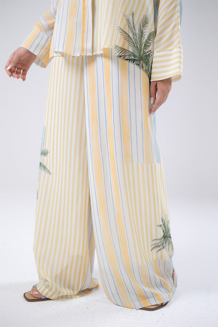 Palm Stripe Wide-Leg Pants