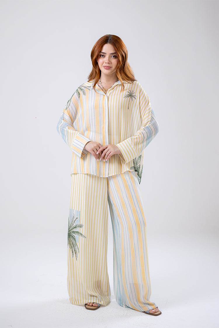 Palm Stripe Wide-Leg Pants