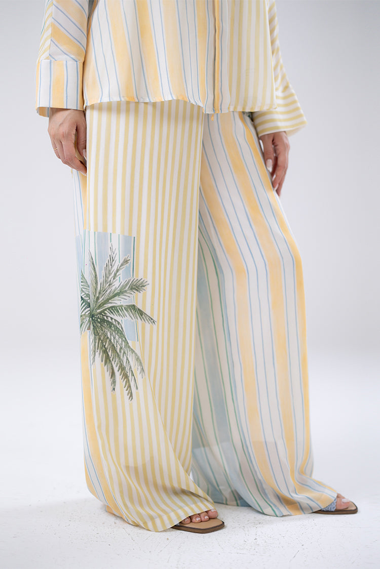 Palm Stripe Wide-Leg Pants