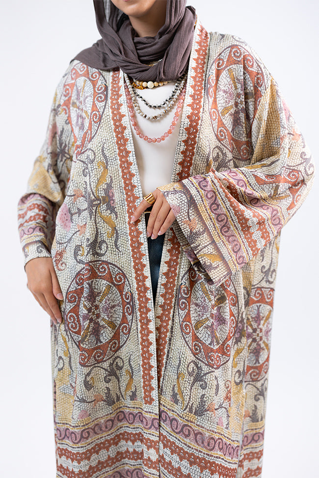 Long Open-Front Printed Cardigan