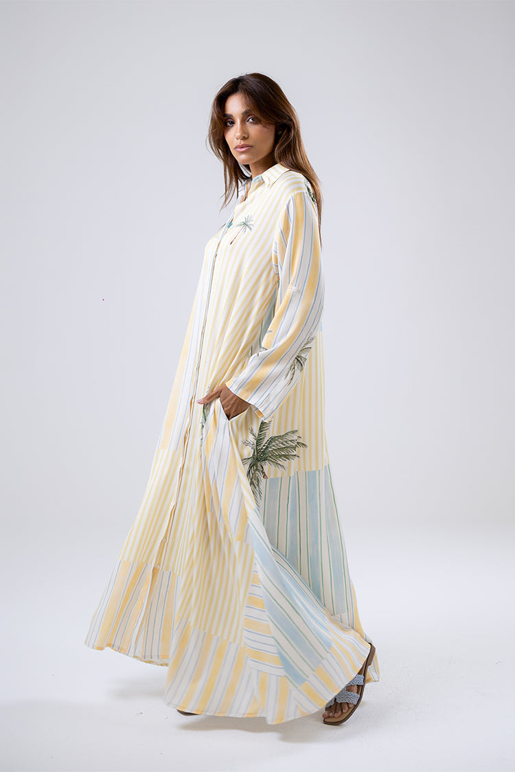 Palm Print Shirt Maxi Dress