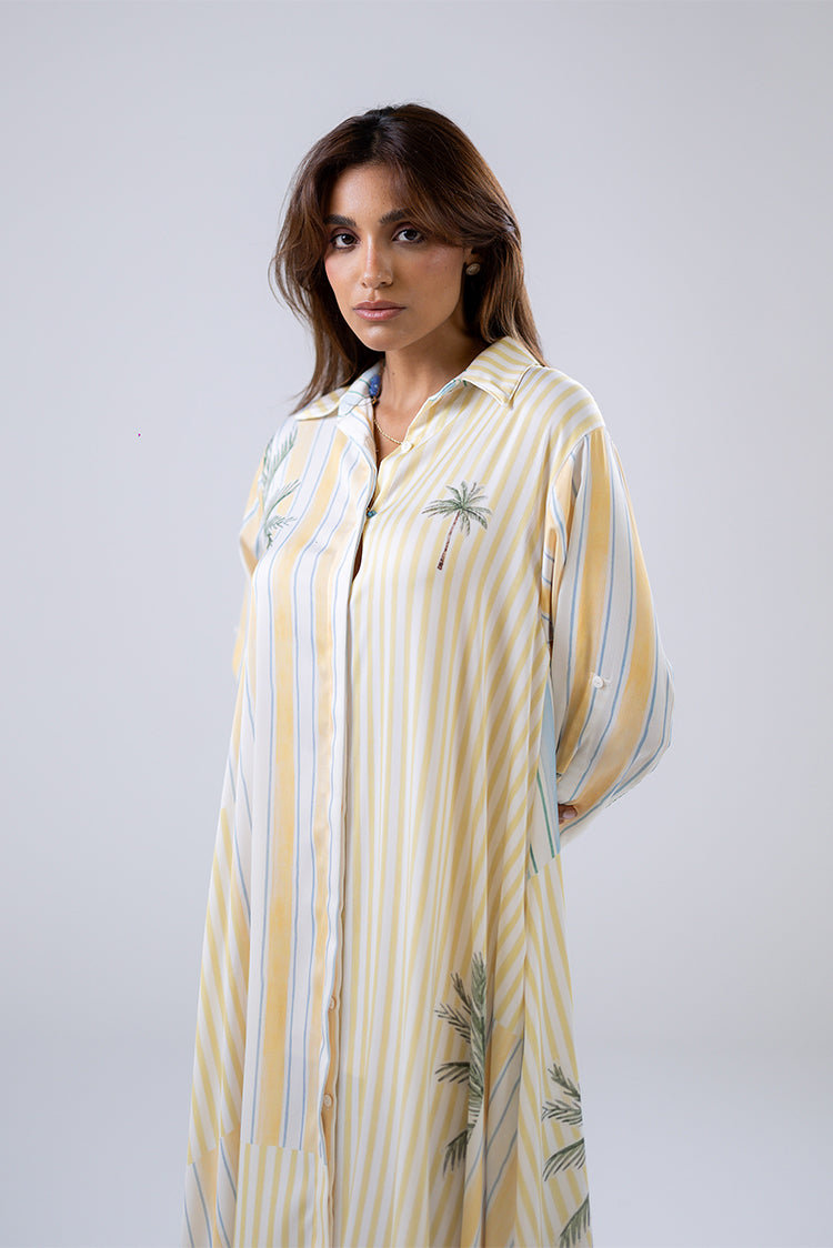 Palm Print Shirt Maxi Dress