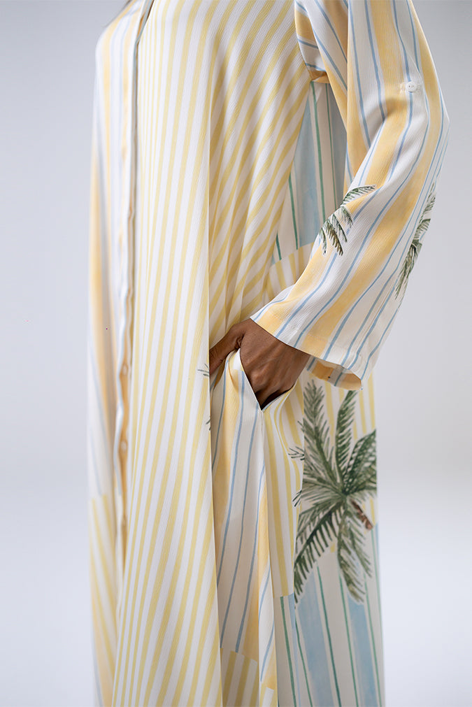 Palm Print Shirt Maxi Dress