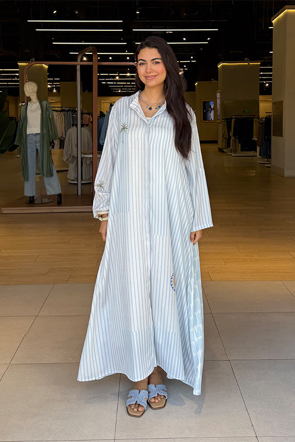 Striped Embroidered Maxi Dress