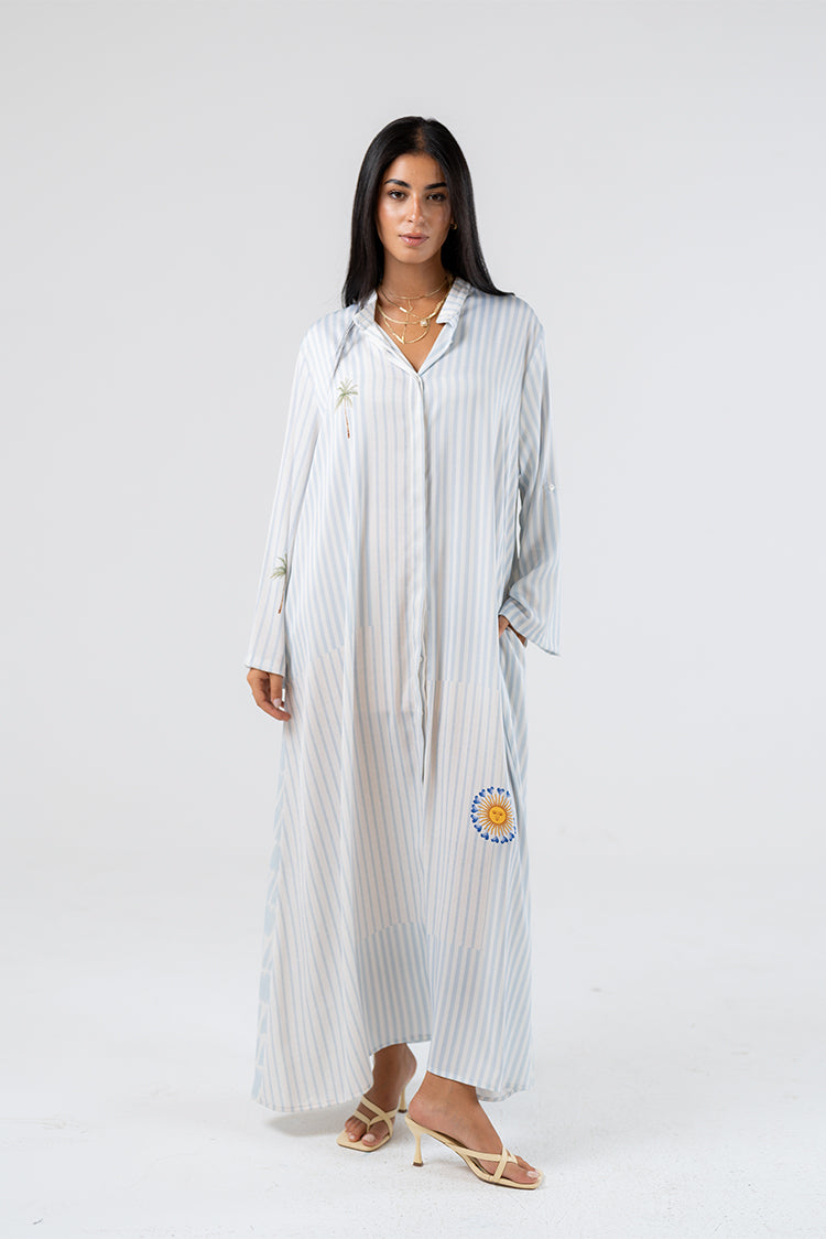 Striped Embroidered Maxi Dress