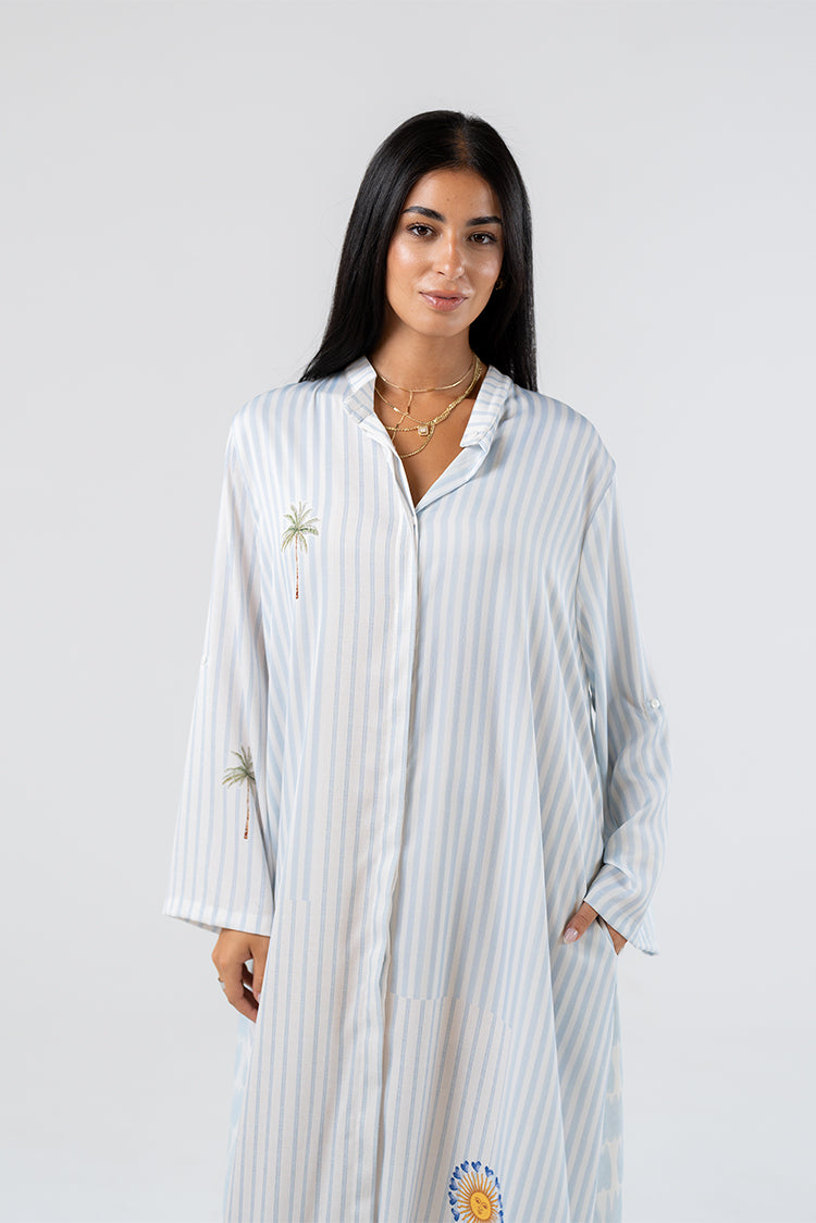 Striped Embroidered Maxi Dress