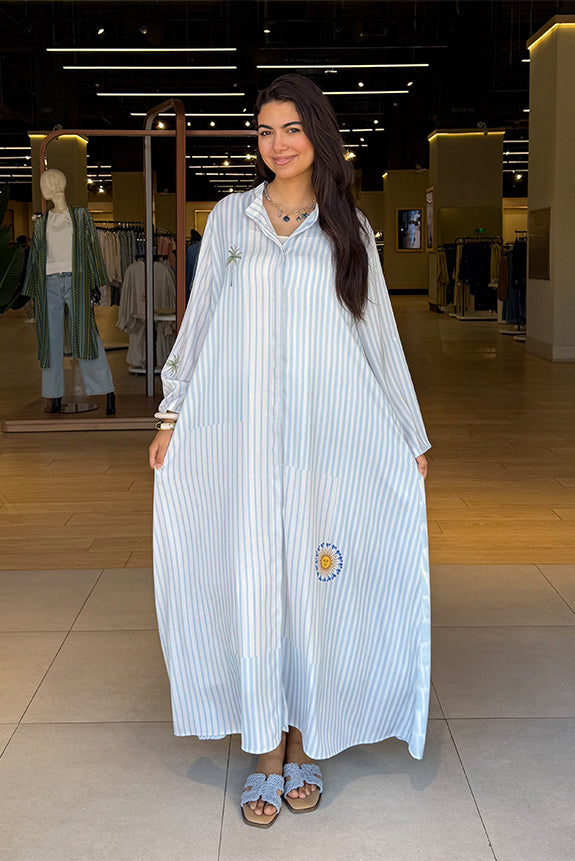 Striped Embroidered Maxi Dress