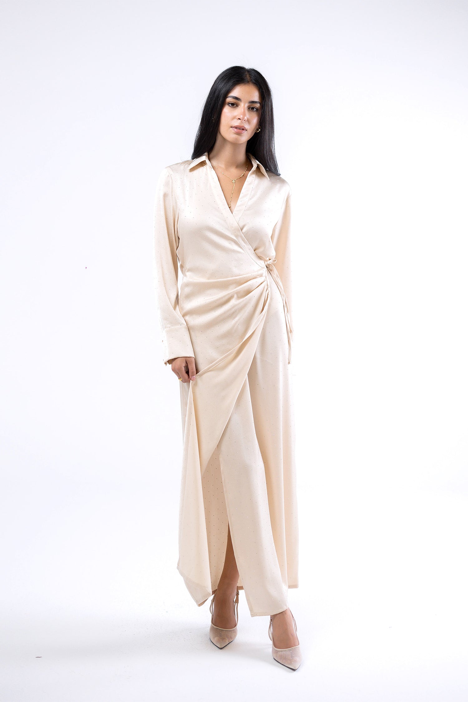 Shimmer Wrap Midi Dress