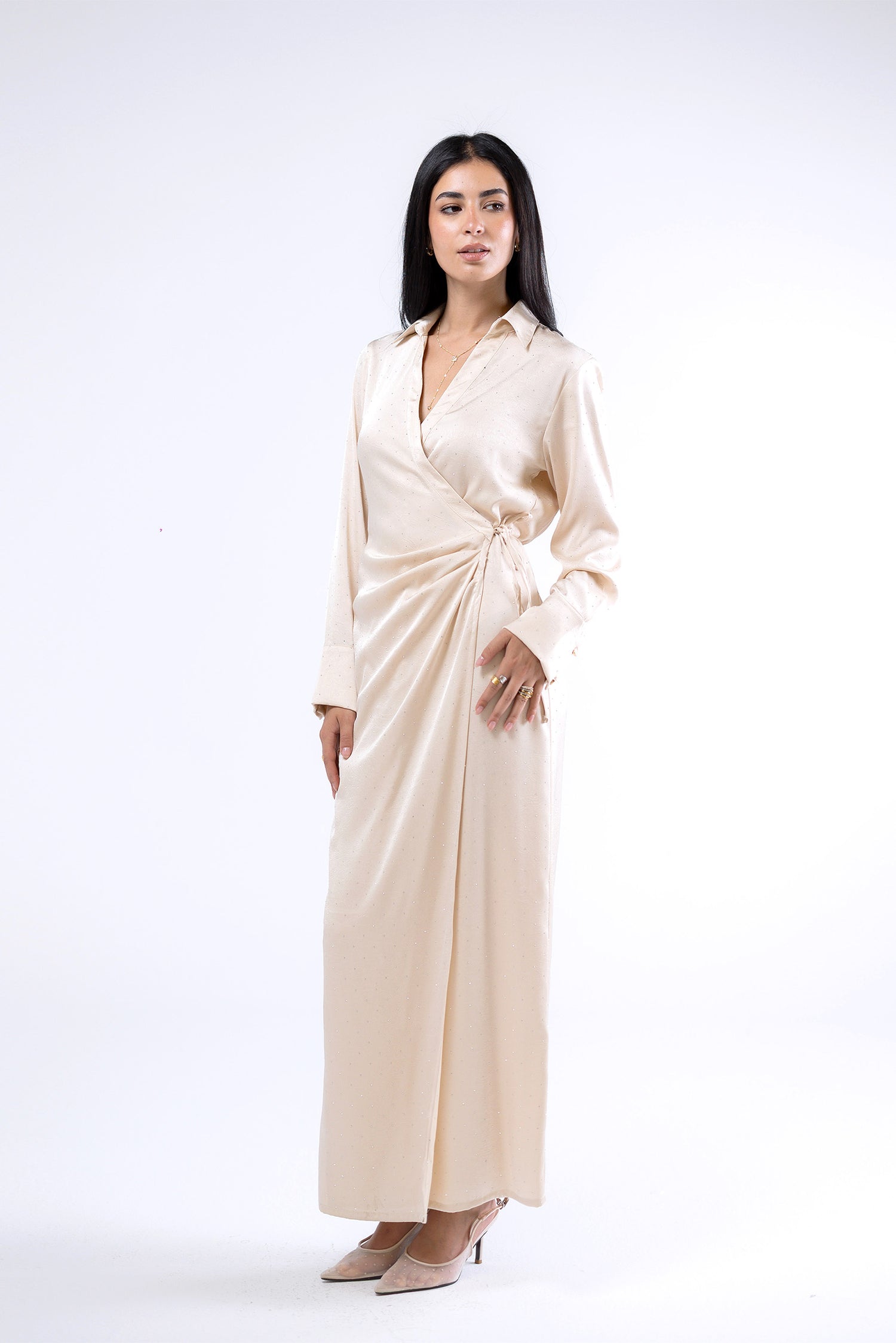 Shimmer Wrap Midi Dress