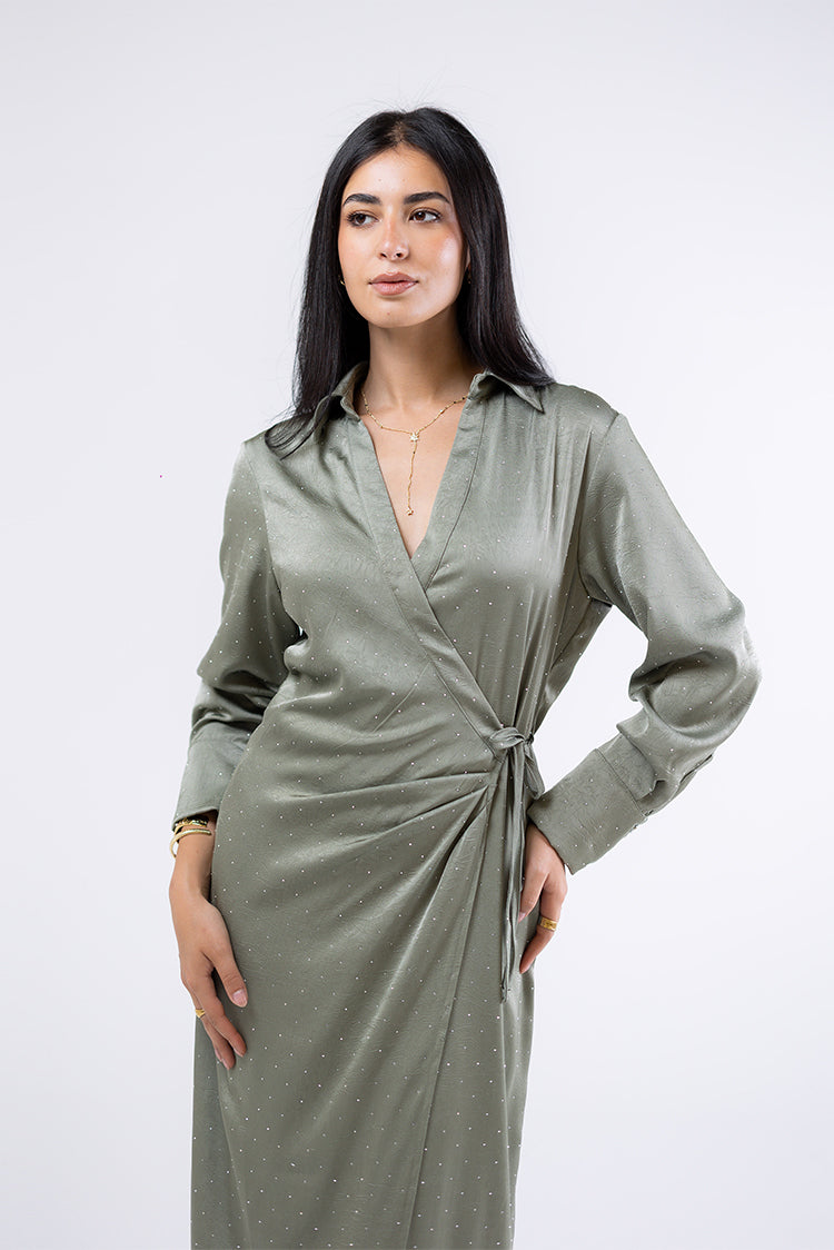 Shimmer Wrap Midi Dress