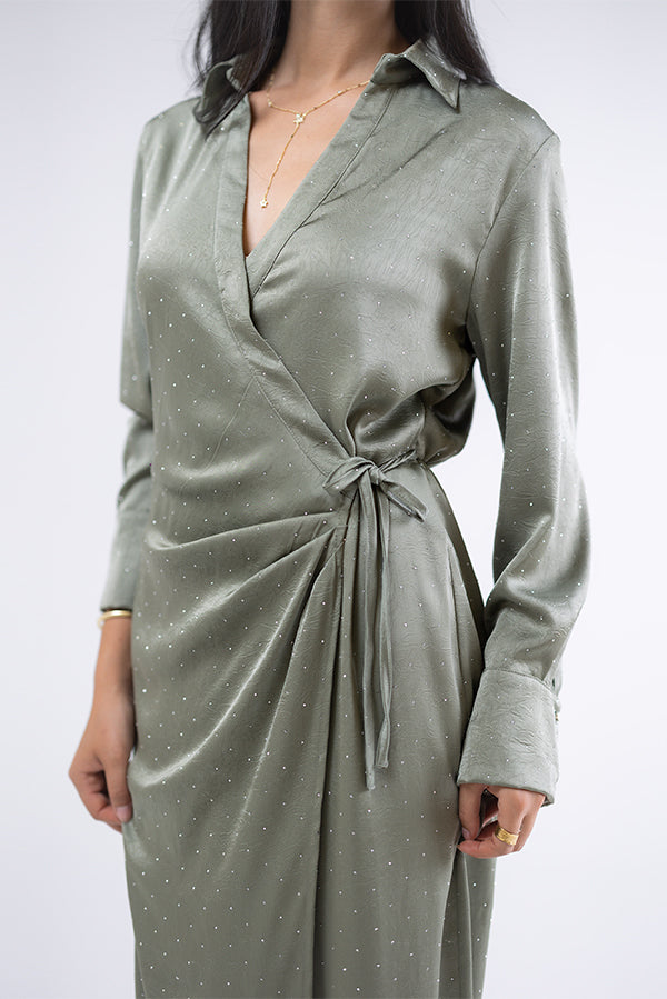 Shimmer Wrap Midi Dress