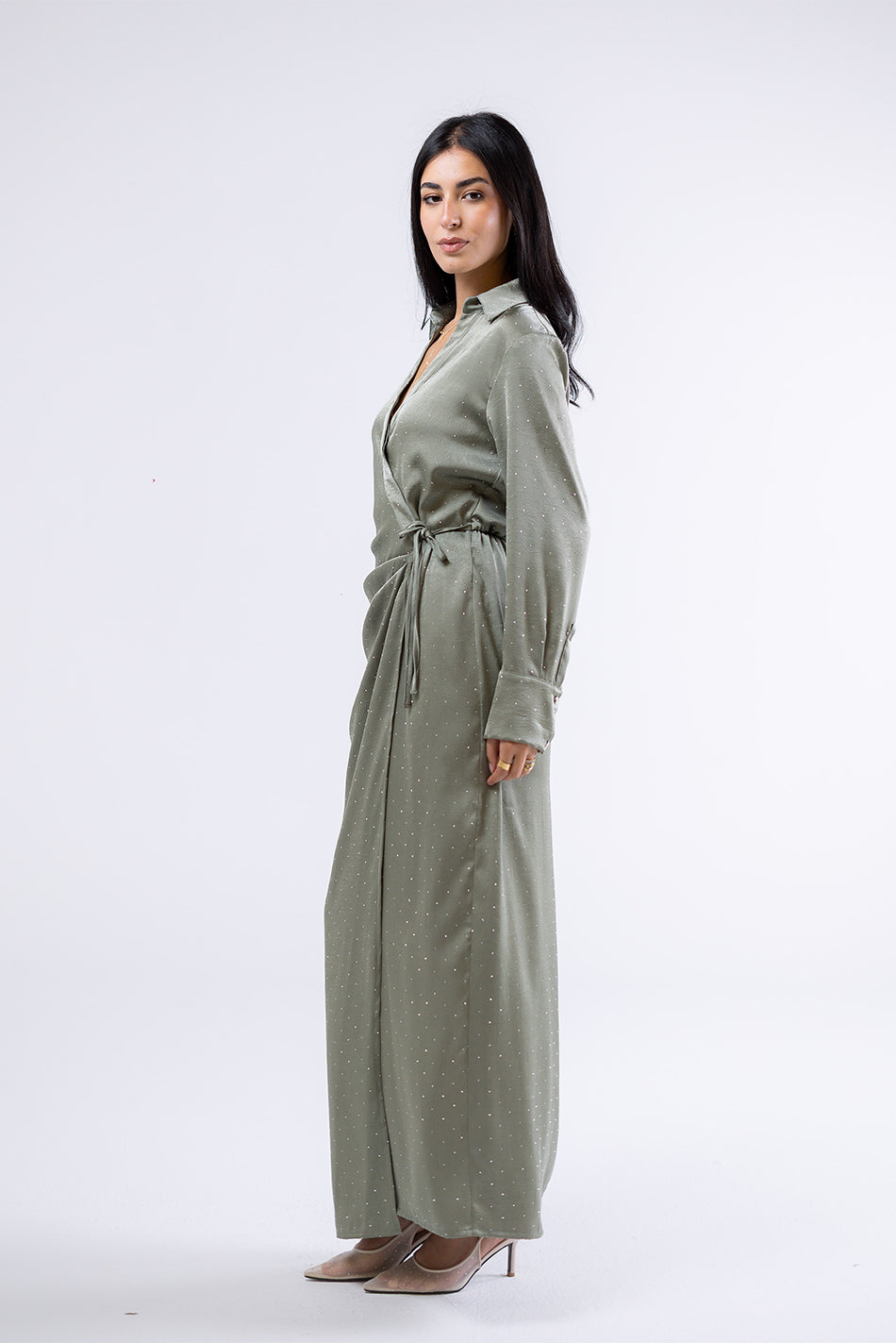 Shimmer Wrap Midi Dress