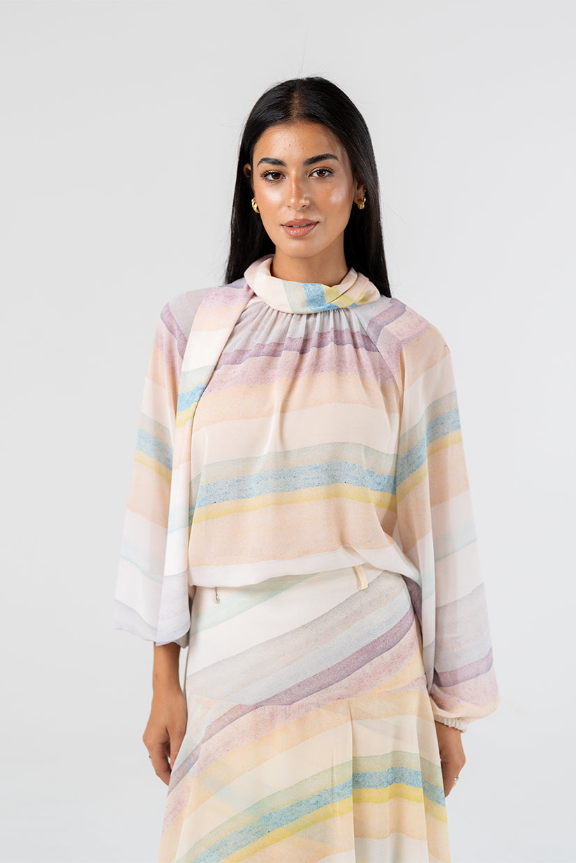 Striped High-Neck Blouse