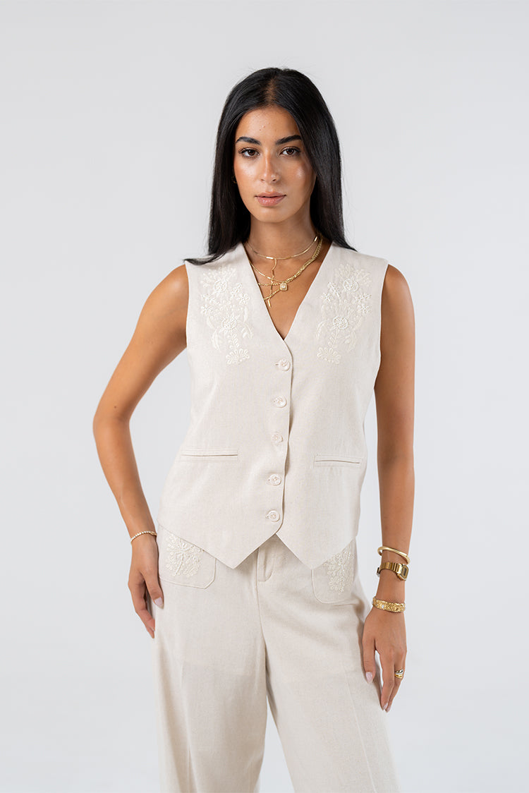 Embroidered Linen Vest