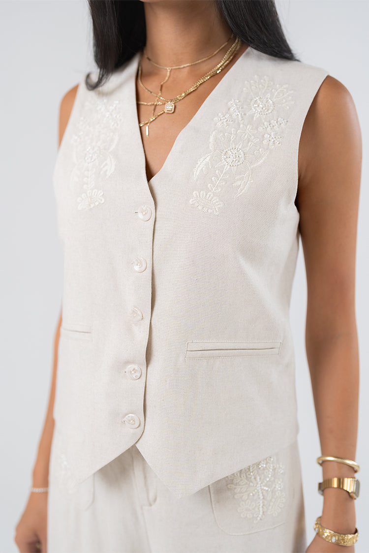 Embroidered Linen Vest