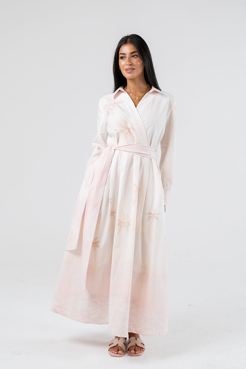 Wrap-Style Long Sleeve Maxi Dress
