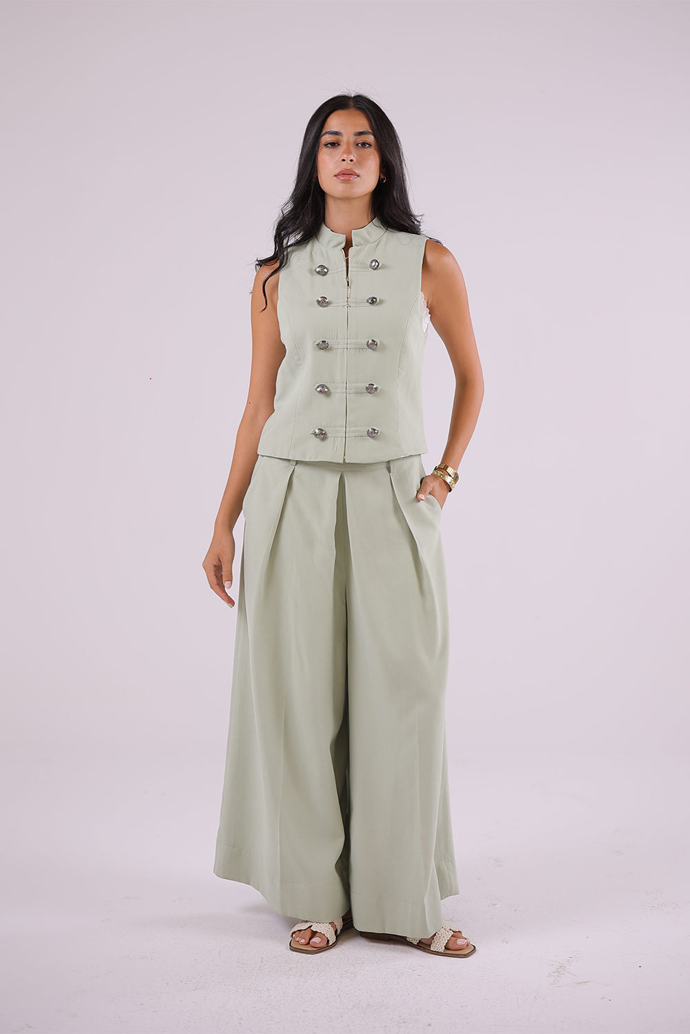Pleated Wide-Leg Trousers