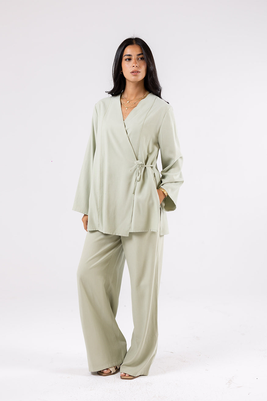 Wide-Leg Sage Green Trousers