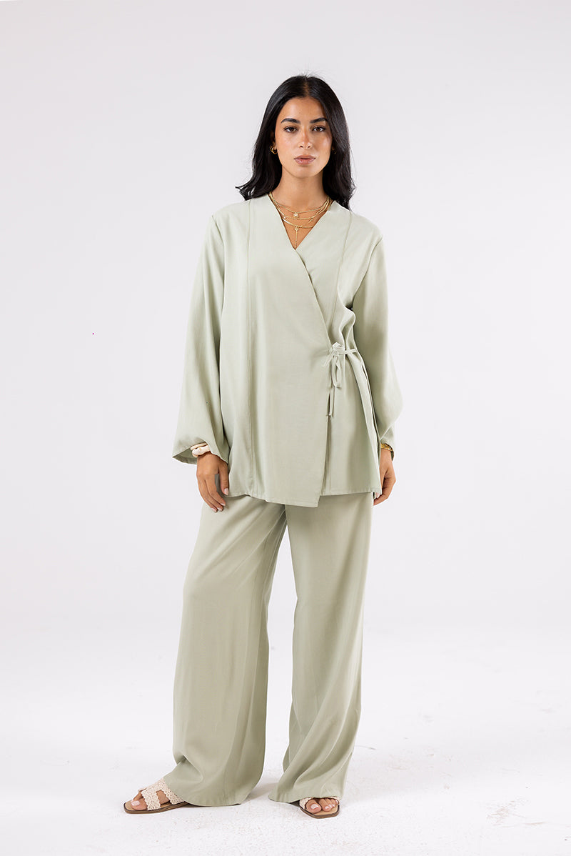 Wide-Leg Sage Green Trousers