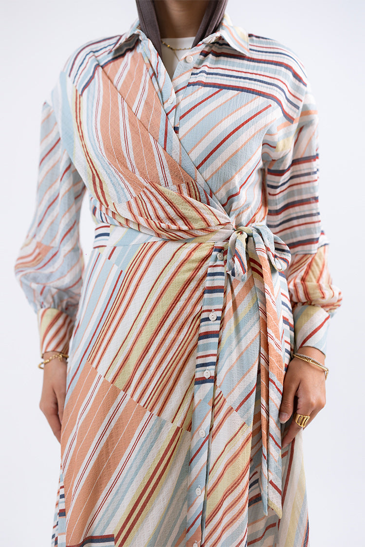 Wrap-Style Striped Maxi Dress