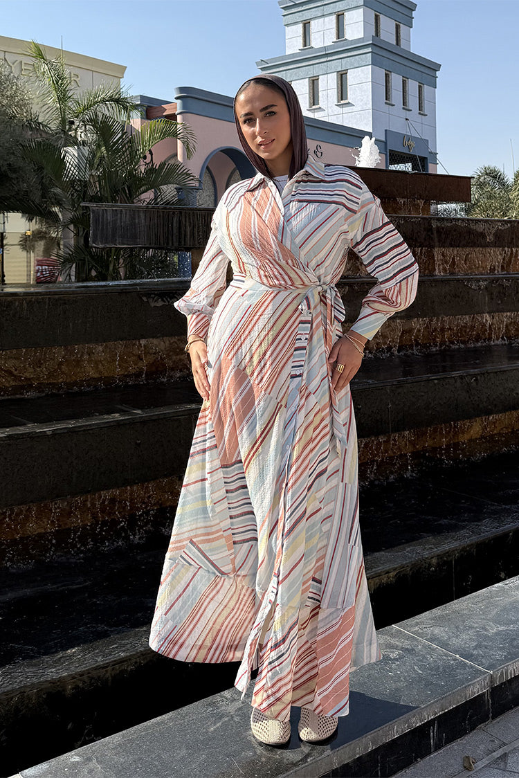 Wrap-Style Striped Maxi Dress