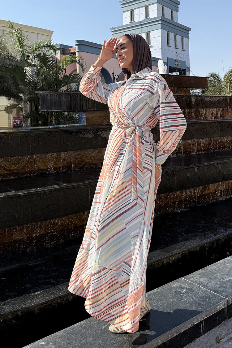 Wrap-Style Striped Maxi Dress