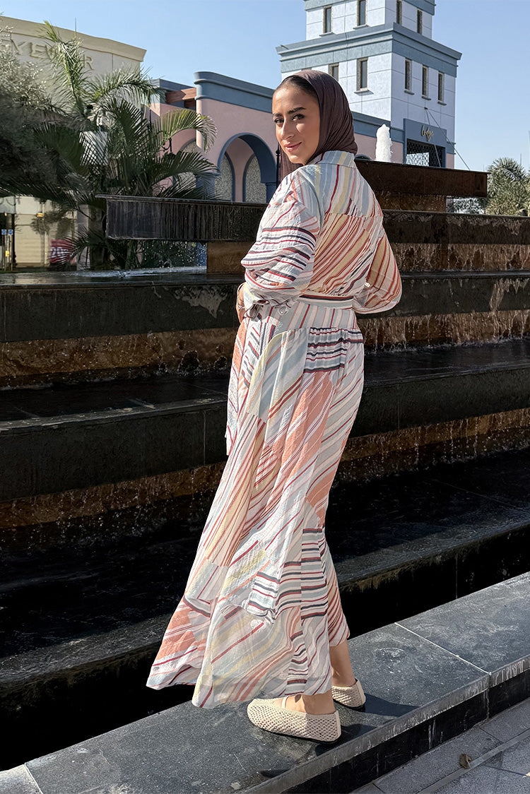 Wrap-Style Striped Maxi Dress