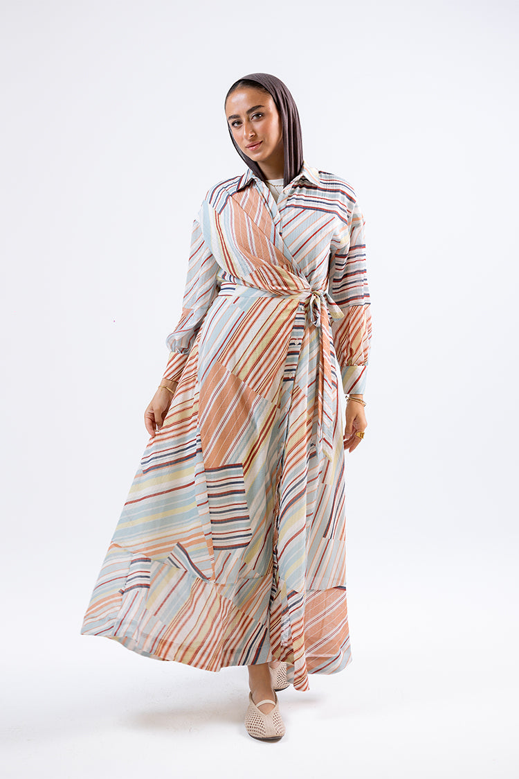 Wrap-Style Striped Maxi Dress