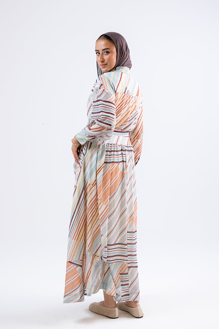 Wrap-Style Striped Maxi Dress