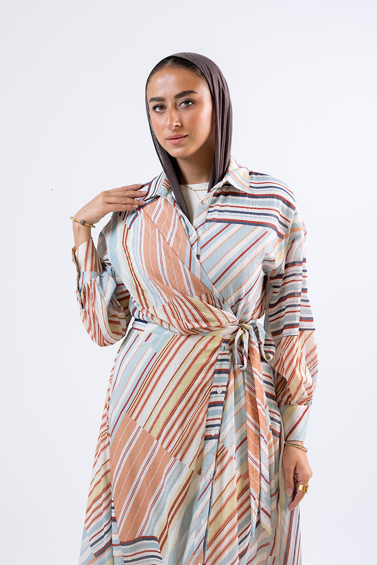 Wrap-Style Striped Maxi Dress