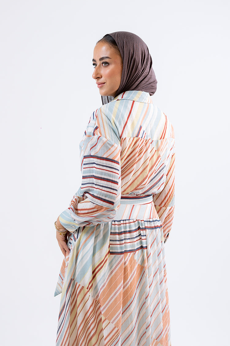Wrap-Style Striped Maxi Dress
