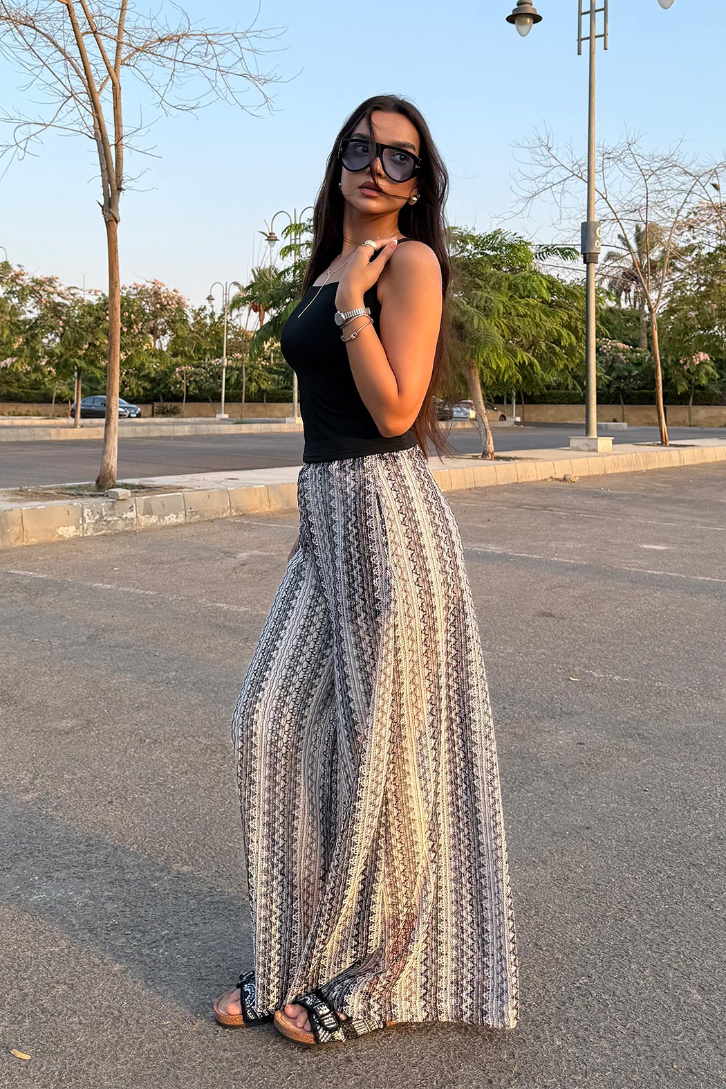 Wide-Leg Patterned Trousers