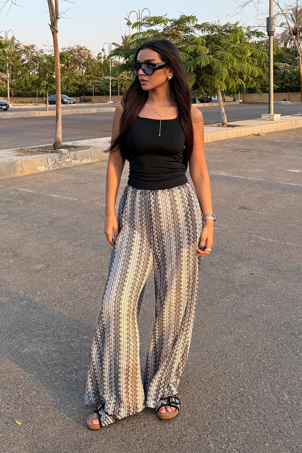 Wide-Leg Patterned Trousers