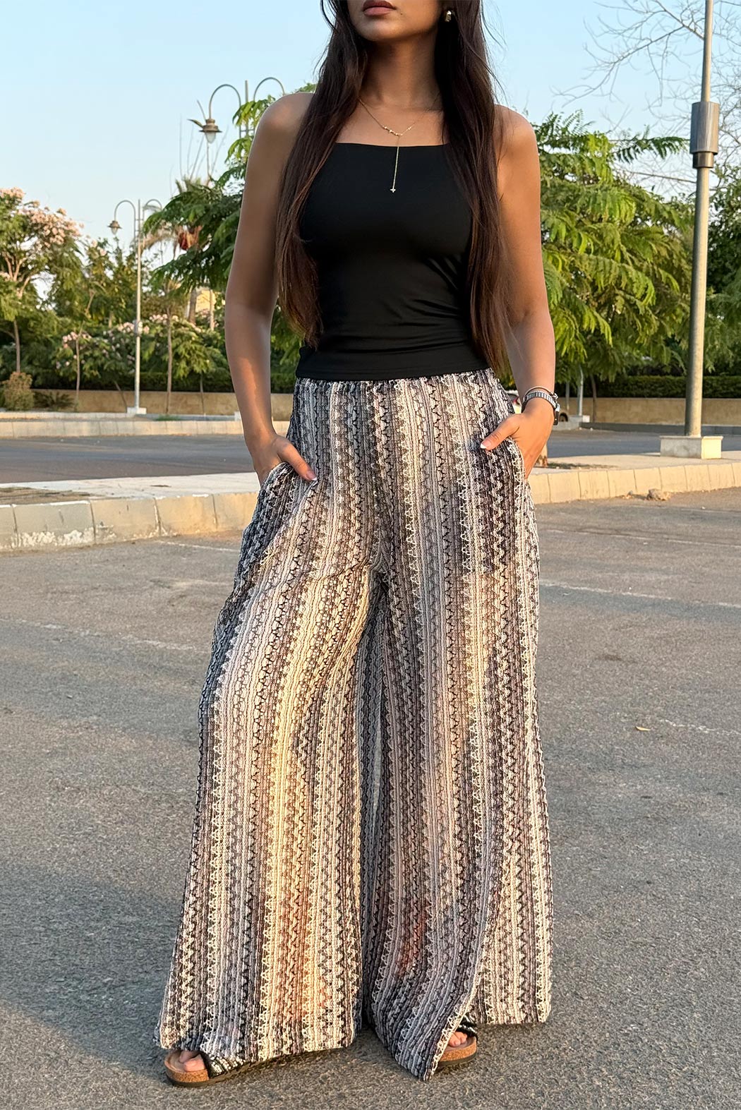 Wide-Leg Patterned Trousers