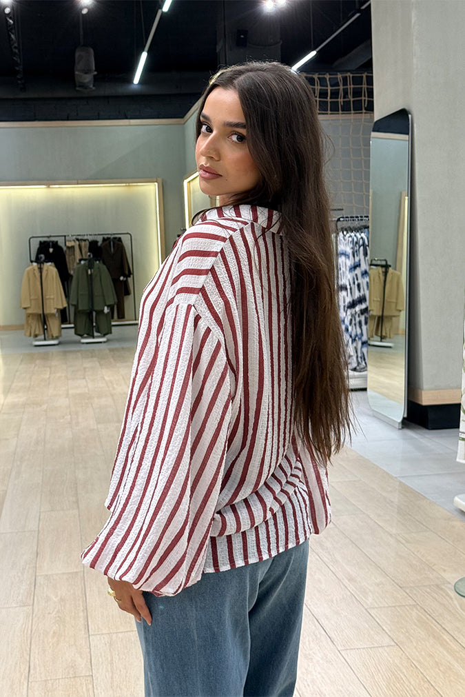 Relaxed Striped Collared Blouse